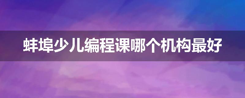 蚌埠少儿编程课哪个机构最好