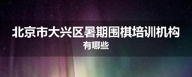北京市大兴区暑期围棋培训机构有哪些