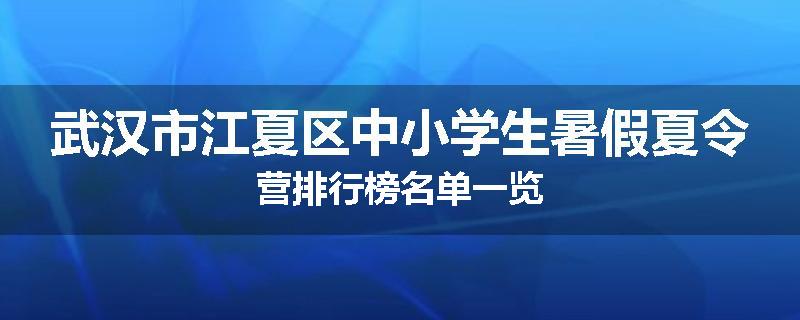 武汉市江夏区中小学生暑假夏令营排行榜名单一览