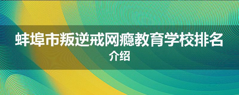 蚌埠市叛逆戒网瘾教育学校排名介绍