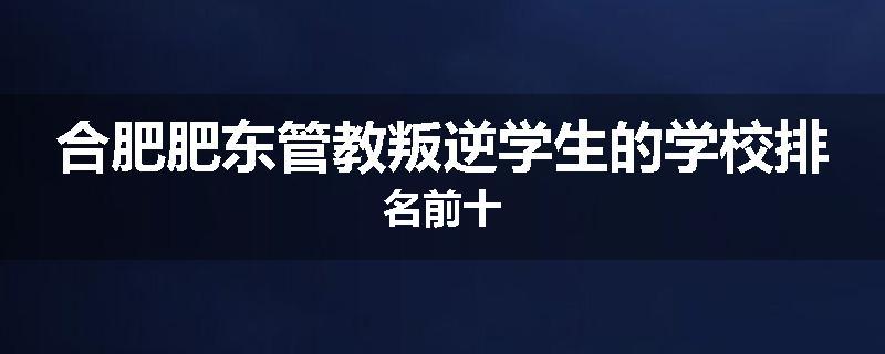 合肥肥东管教叛逆学生的学校排名前十