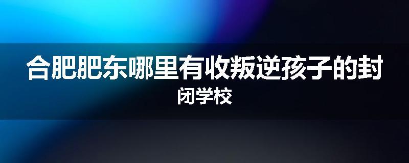 合肥肥东哪里有收叛逆孩子的封闭学校
