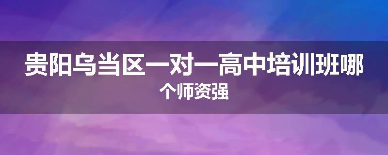 贵阳乌当区一对一高中培训班哪个师资强