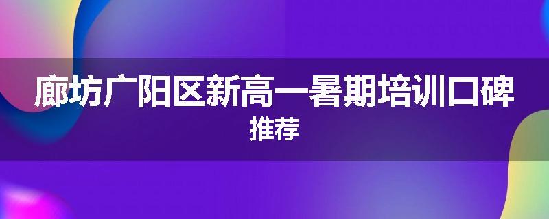 廊坊广阳区新高一暑期培训口碑推荐