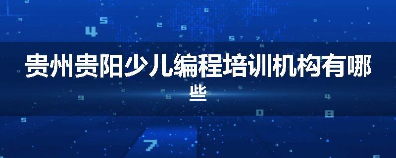 贵州贵阳少儿编程培训机构有哪些