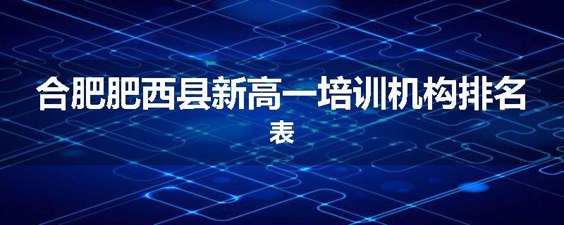 合肥肥西县新高一培训机构排名表