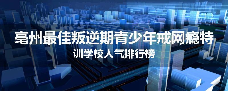 亳州最佳叛逆期青少年戒网瘾特训学校人气排行榜