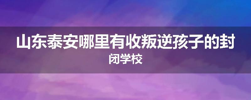 山东泰安哪里有收叛逆孩子的封闭学校