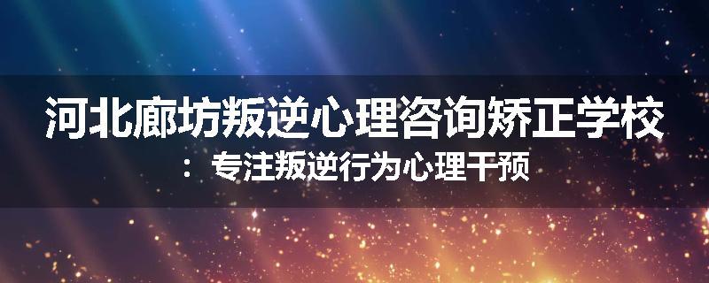 河北廊坊叛逆心理咨询矫正学校：专注叛逆行为心理干预