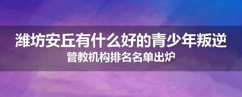 潍坊安丘有什么好的青少年叛逆管教机构排名名单出炉