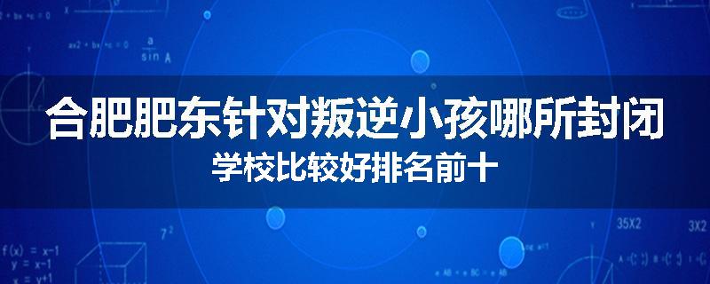 合肥肥东针对叛逆小孩哪所封闭学校比较好排名前十