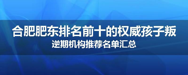 合肥肥东排名前十的权威孩子叛逆期机构推荐名单汇总