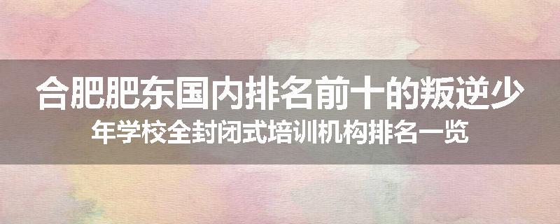 合肥肥东国内排名前十的叛逆少年学校全封闭式培训机构排名一览