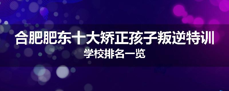 合肥肥东十大矫正孩子叛逆特训学校排名一览