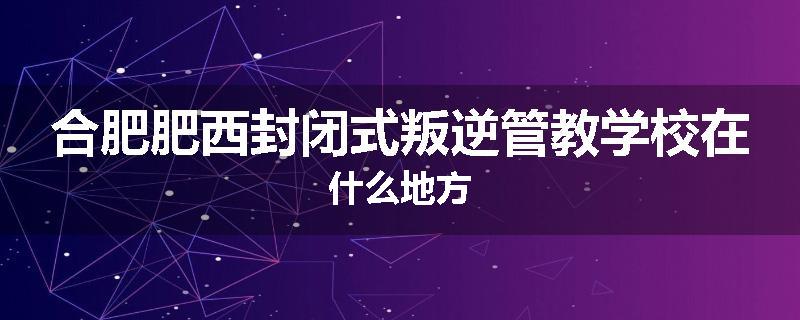 合肥肥西封闭式叛逆管教学校在什么地方