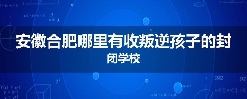 安徽合肥哪里有收叛逆孩子的封闭学校
