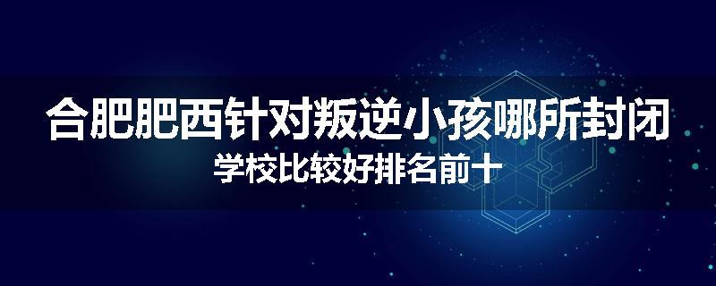 合肥肥西针对叛逆小孩哪所封闭学校比较好排名前十