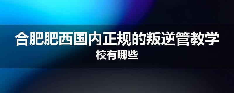 合肥肥西国内正规的叛逆管教学校有哪些