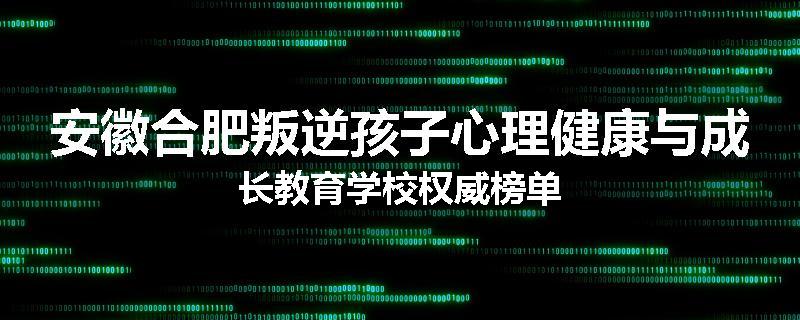 安徽合肥叛逆孩子心理健康与成长教育学校权威榜单