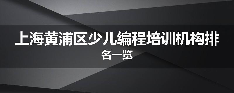 上海黄浦区少儿编程培训机构排名一览