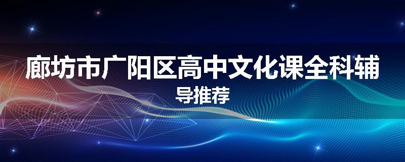 廊坊市广阳区高中文化课全科辅导推荐