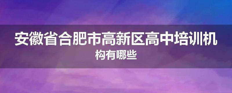 安徽省合肥市高新区高中培训机构有哪些