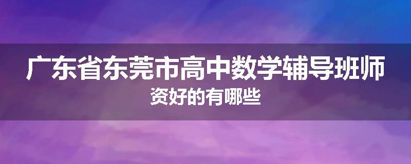 广东省东莞市高中数学辅导班师资好的有哪些