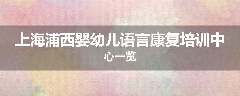 上海浦西婴幼儿语言康复培训中心一览