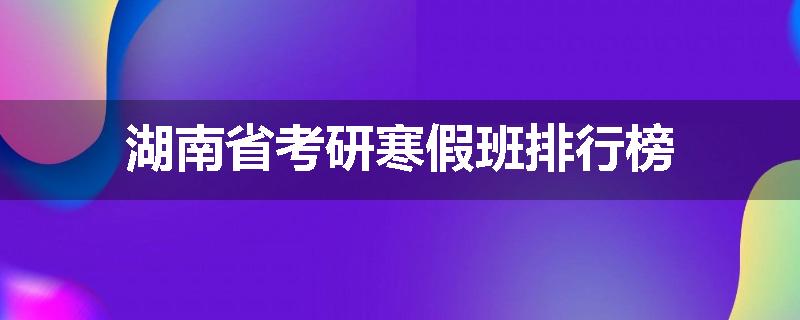 湖南省考研寒假班排行榜