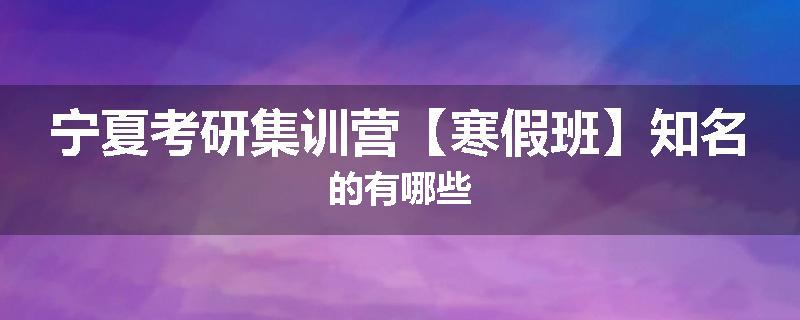 宁夏考研集训营【寒假班】知名的有哪些