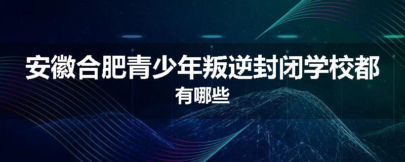 安徽合肥青少年叛逆封闭学校都有哪些